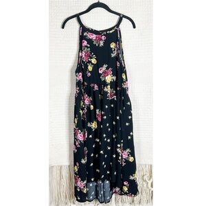 TORRID black floral Challis high neck midi dress 2X NEW